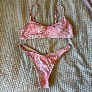 Cotton on pink floral swimsuit, worn once, small top, medium bottom